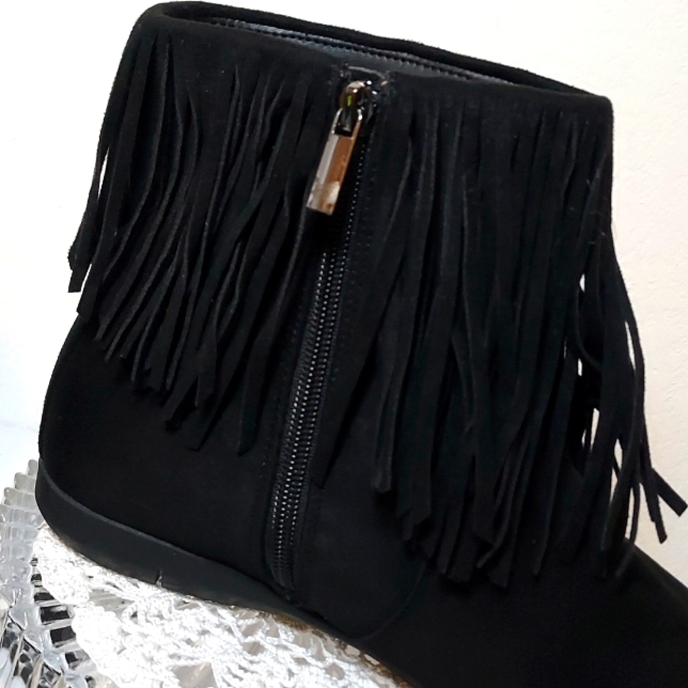 Womens Comfort View Regina Black Suede Fringe Ankle Boot Boho Hippie - Picture 8 of 10